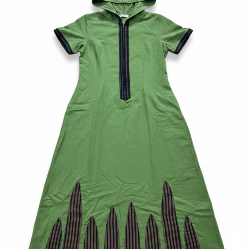 LEKAT DUA Linen Patchwork Long Dress in Green
