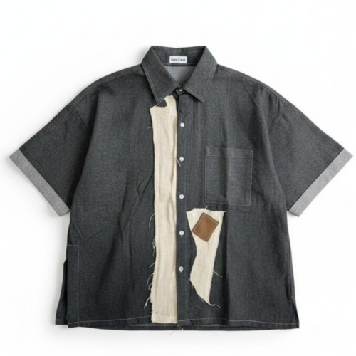 LEKAT DUA Oversized Black Shirt With Patchwork
