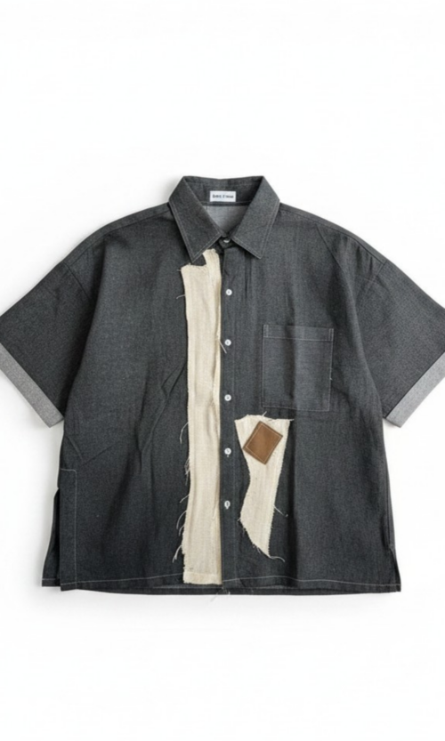 LEKAT DUA Oversized Black Shirt With Patchwork