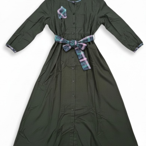 LEKAT DUA Linen Belt Dress in Deep Green