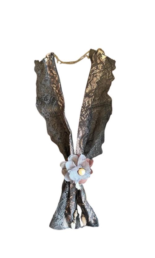 LEKAT Lace Floral Necklace in Black