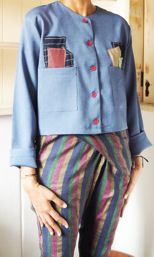 LEKAT DUA Cardigan Denim With Patchwork