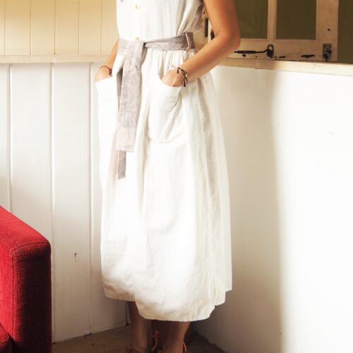 LEKAT DUA Sleeveless White Dress Linen Belt