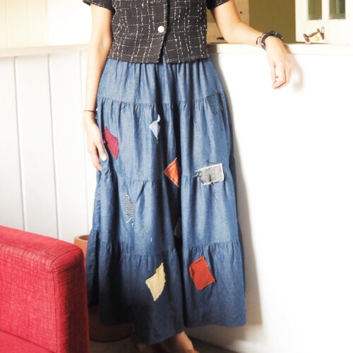 LEKAT DUA Denim Skirt With Patchwork