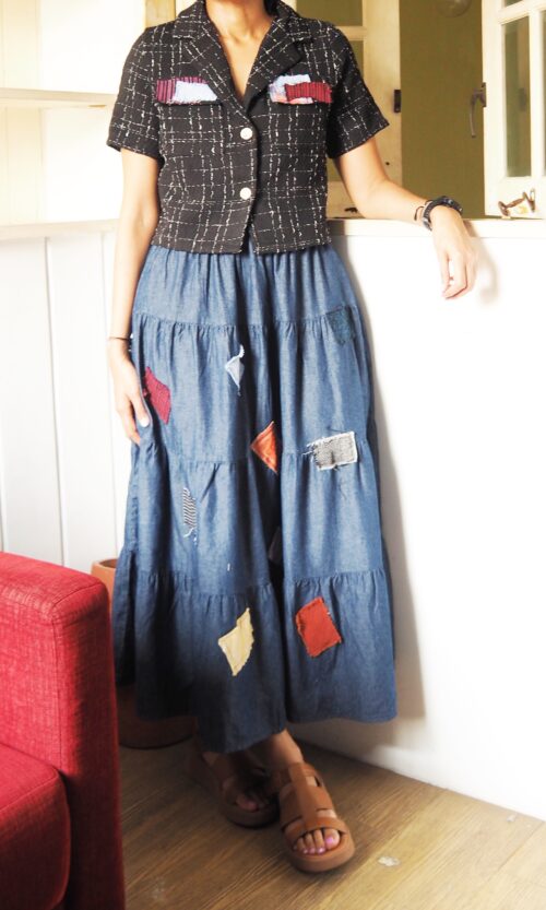 LEKAT DUA Denim Skirt With Patchwork