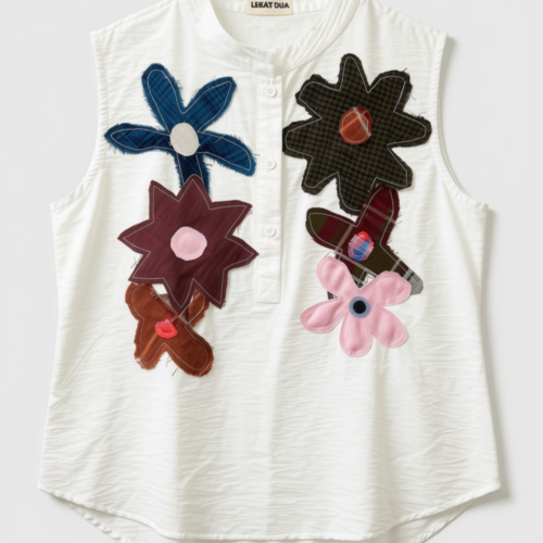 LEKAT DUA Sleeveless Linen Patchwork Top