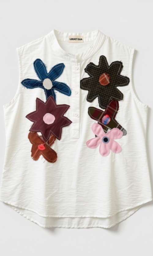 LEKAT DUA Sleeveless Linen Patchwork Top
