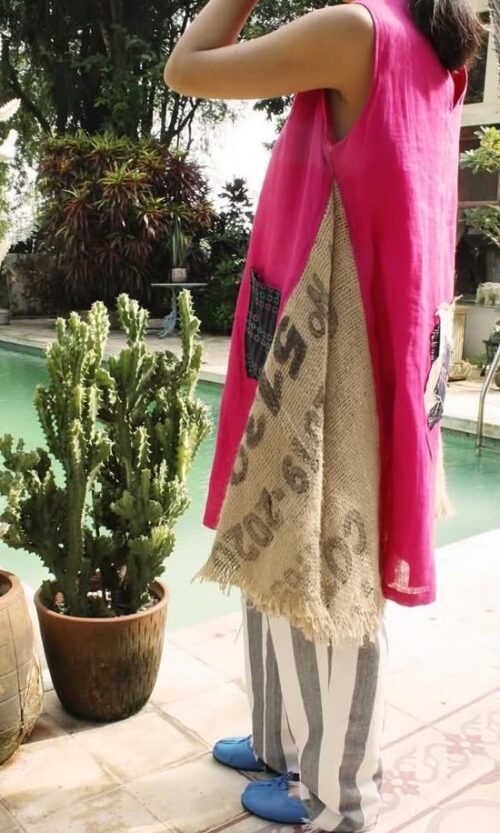 LEKAT DUA Upcycled Linen With Burlap Dress