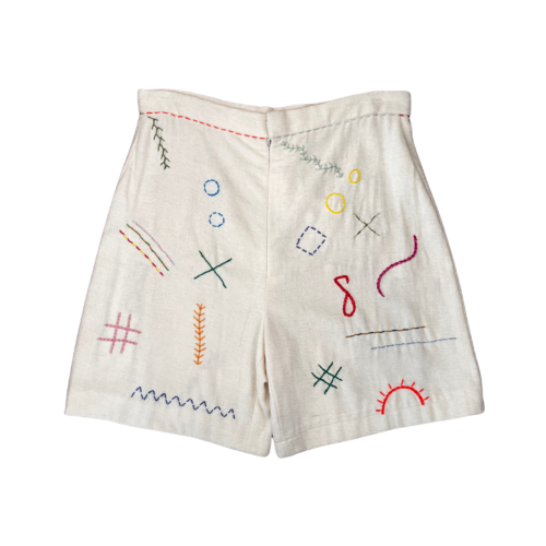 LEKAT Woven White Short with Embroidery