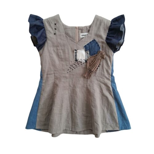 LEKAT DUA Patchwork Grey Linen Top